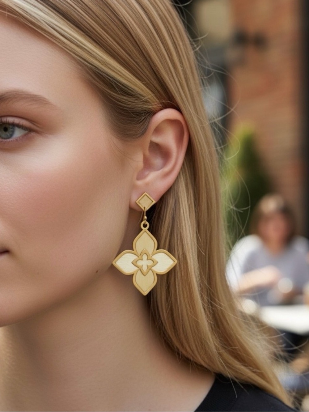 Gold & Floral Drop Earrings - Elegant Women Jewelry